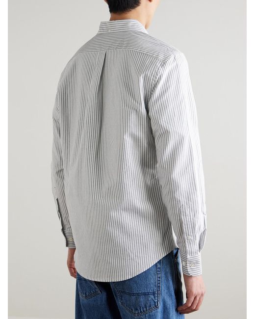 Portuguese Flannel Gray Belavista Button-Down Collar Pinstriped Cotton Oxford Shirt for men