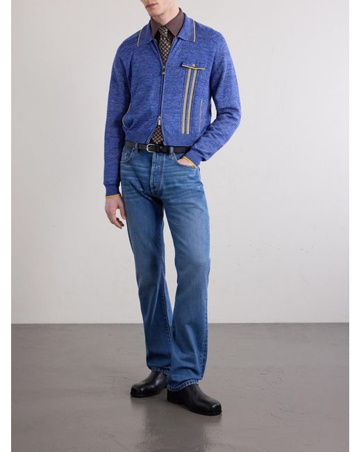 Mouliné Zip-Up Cardigan di Versace in Blue da Uomo