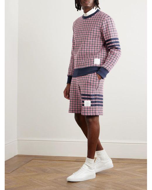 Thom Browne Purple Straight-leg Logo-appliquéd Striped Checked Cotton Shorts for men