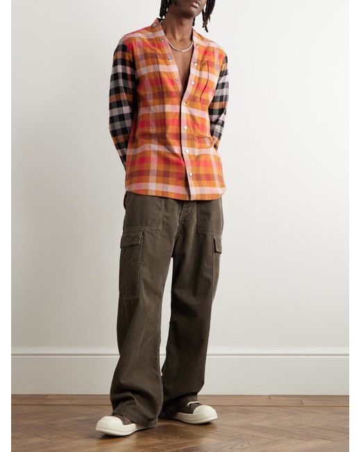 Rick Owens Orange Checked Cotton-flannel Shirt for men