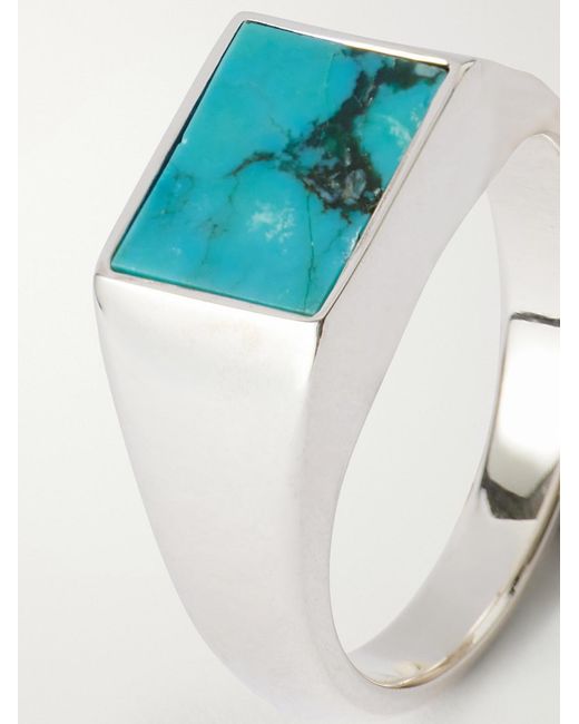 Mikia Blue Rectangle Sterling Ring for men