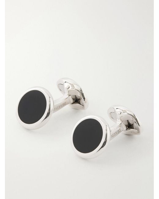 Deakin & Francis Black Enamel And Sterling Silver Cufflinks And Dress Studs Set for men