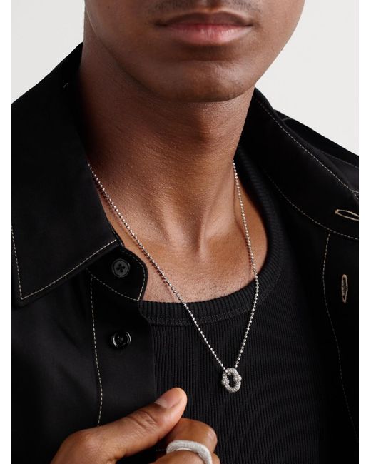 Greg Yuna Black Umlaut 18-karat White Gold Diamond Ball Chain Necklace for men