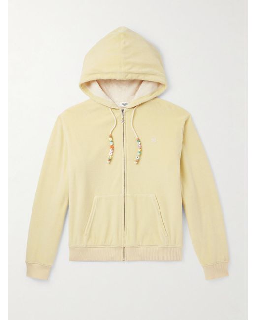 Céline Kapuzenjacke aus Velours aus einer Baumwollmischung mit Reißverschluss und Logostickerei in Natural für Herren
