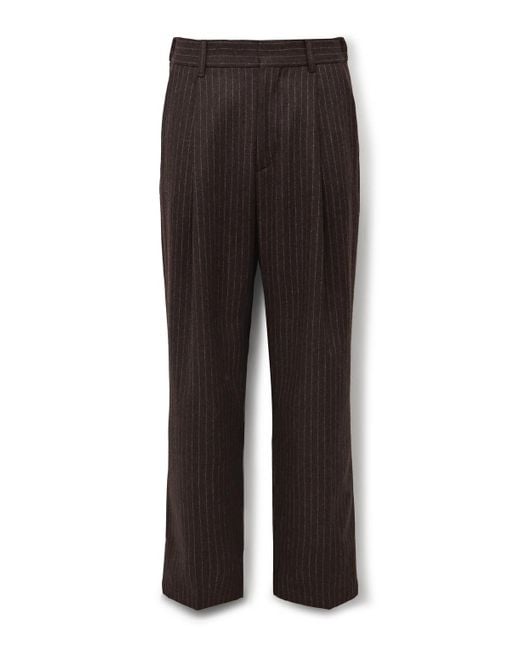 NN07 Brown Kay 1630 Straight-Leg Pleated Striped Recycled Wool-Blend Felt Trousers for men