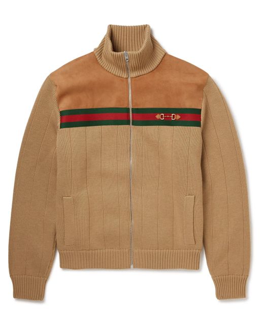 Gucci Brown Webbing-trimmed Suede-panelled Wool Bomber Jacket for men