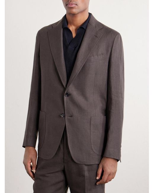 De Petrillo Brown Linen Single-breasted Suit Jacket for men