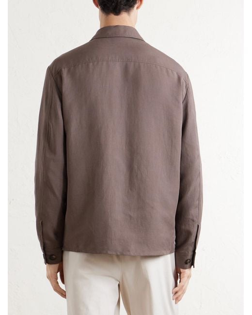 Eleventy Brown Lyocell And Linen-Blend Shirt for men