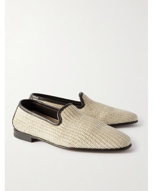 Manolo Blahnik Natural Mario Leather-trimmed Raffia Loafers for men