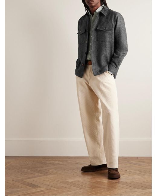 Portuguese Flannel Black Wool-Tweed Overshirt for men