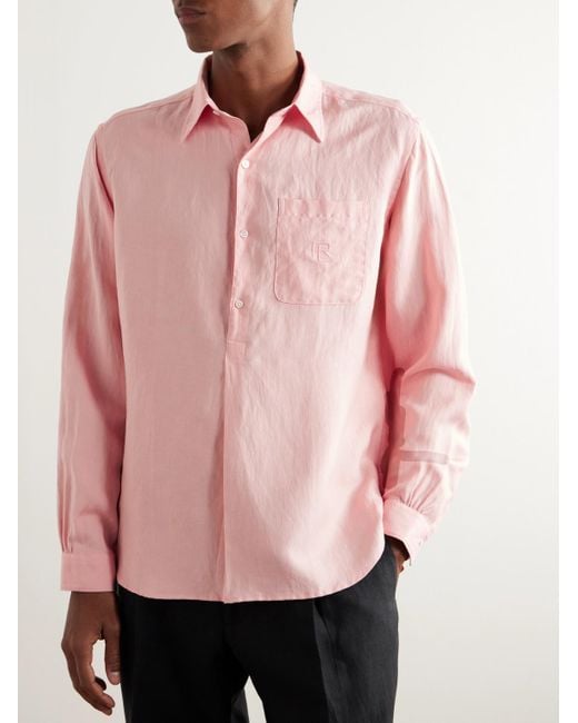 Ralph Lauren Purple Label Pink Ryland Logo-embroidered Silk And Linen-blend Shirt for men
