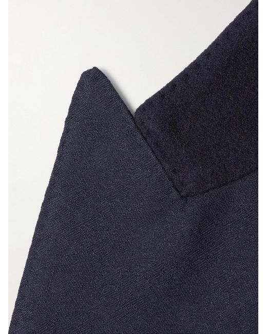 Etro Blue Double-Breasted Felt-Trimmed Wool-Jacquard Suit Jacket for men