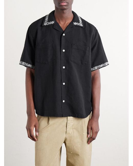 Corridor NYC Blue Harmony Camp-collar Embroidered Linen And Cotton-blend Shirt for men