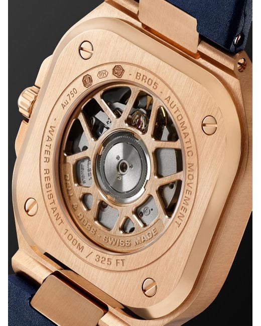 Bell & Ross Br 05 Blue Gold Automatic 40mm 18-karat Rose Gold And Rubber Watch, Ref. No. Br05a-blu-pg/srb for men
