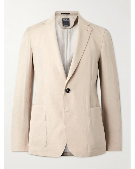 Zegna Natural Wool And Linen-blend Suit Jacket for men