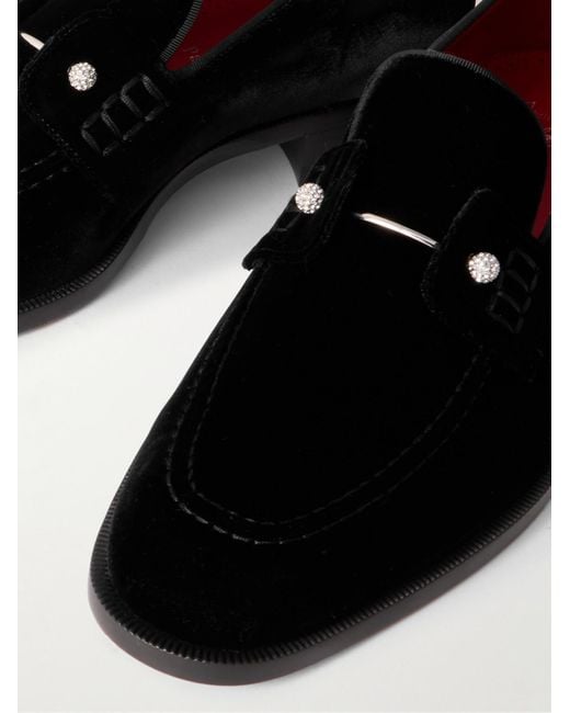 Christian Louboutin Black Chambelimoc Night Strass Embellished Velvet Loafers for men