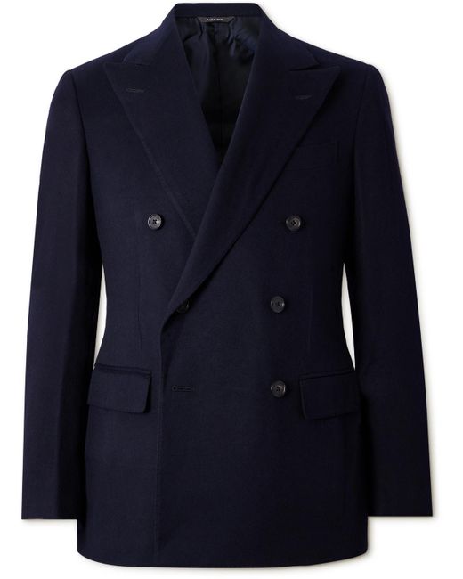Loro Piana Blue Milano Double-breasted Brushed Cashmere Blazer for men