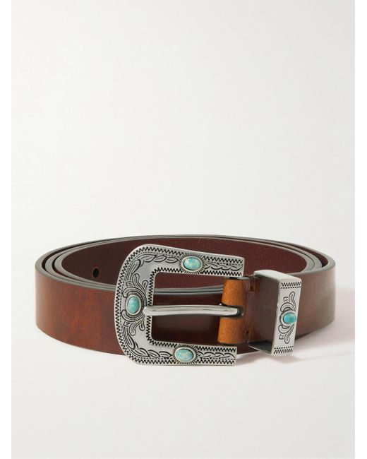 Brunello Cucinelli Brown Embellished Leather Belt for men