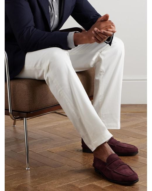 John Lobb Red Bath Nubuck Loafers for men