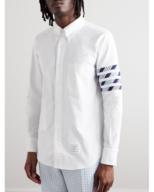 Thom Browne White Button-down Collar Grosgrain-trimmed Cotton Oxford Shirt for men
