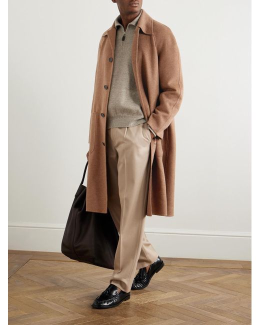 Loro Piana Brown Owen Belted Suede-Trimmed Rain System Cashmere Coat for men