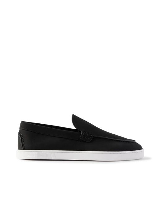 Christian Louboutin Black Moonboat Logo-Embossed Nubuck Loafers for men
