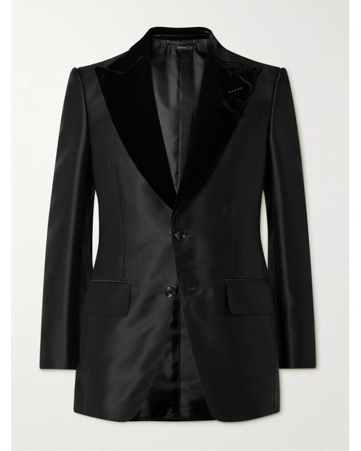 Tom Ford Black Velvet-trimmed Wool for men