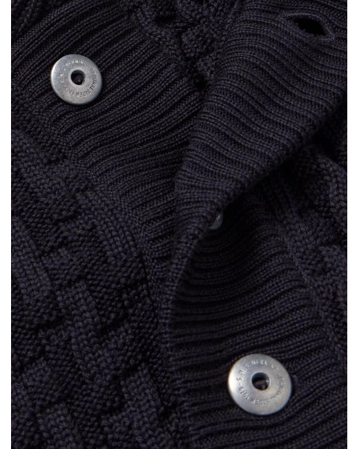 S.N.S Herning Blue Stark Shawl-collar Cable-knit Virgin Wool Cardigan for men