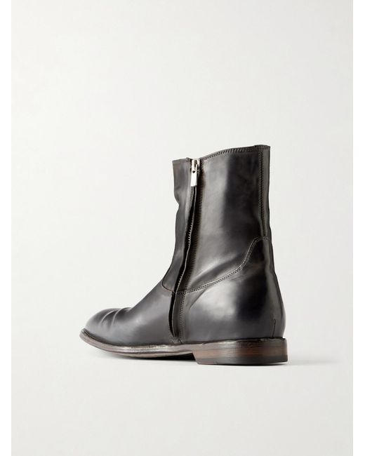 Officine Creative Black Leather Biker Boots for men