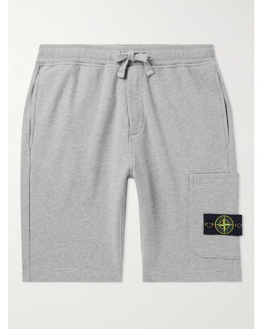 Shorts a gamba dritta in jersey di cotone tinti in capo con logo applicato di Stone Island in Gray da Uomo