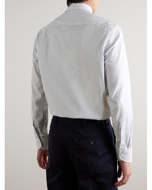 Canali White Checked Cotton-poplin Shirt for men