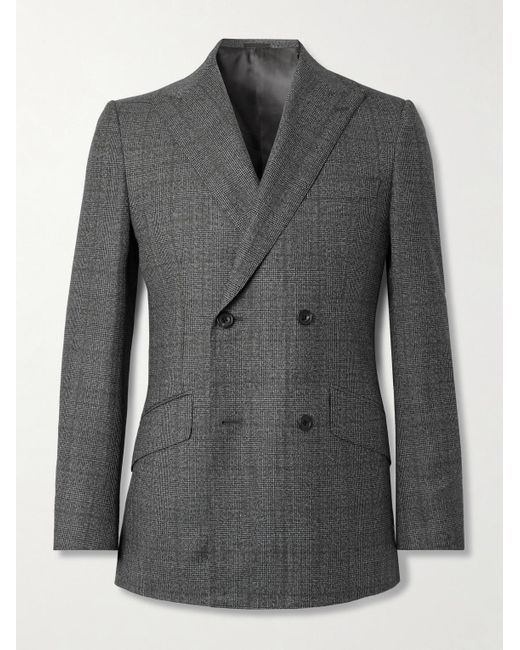 Kingsman Black Jaspe Slim-Fit Double-Breasted Prince Of Wales Checked Wool Blazer for men