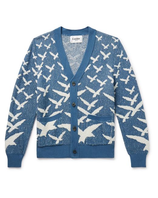 Corridor NYC Blue Seagull Jacquard-knit Cotton Cardigan for men