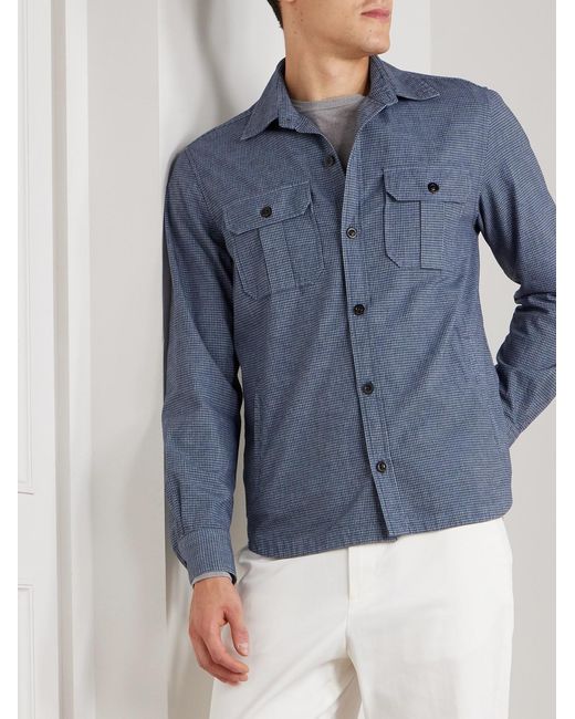 Boglioli Blue David Checked Cotton-Blend Overshirt for men