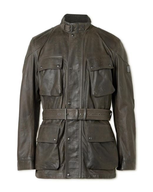 Belstaff Gray Legacy Trailmaster Panther Waxed-Leather Belted Jacket for men