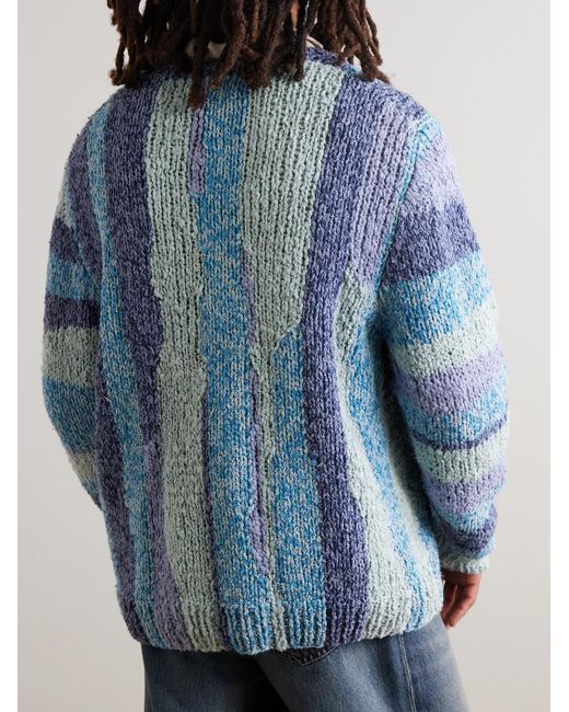 The Elder Statesman Blue Striped Crocheted Organic Cotton Sweater for men