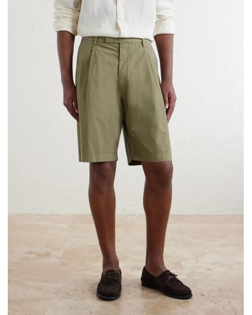Boglioli Green Straight-Leg Pleated Cotton-Blend Poplin Shorts for men