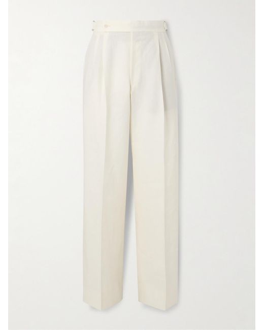 STÒFFA White Straight-Leg Pleated Linen-Canvas Trousers for men