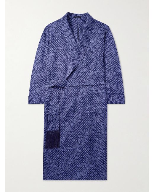 Charvet Blue Belted Printed Silk-Twill Robe for men