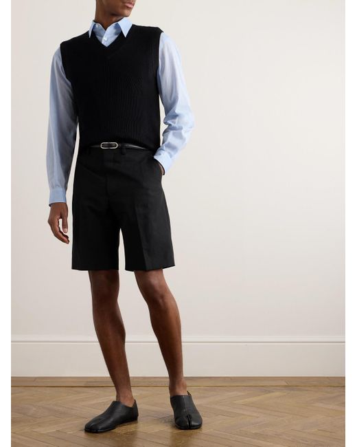 Shorts a gamba dritta in twill di misto cotone e lino di Auralee in Black da Uomo