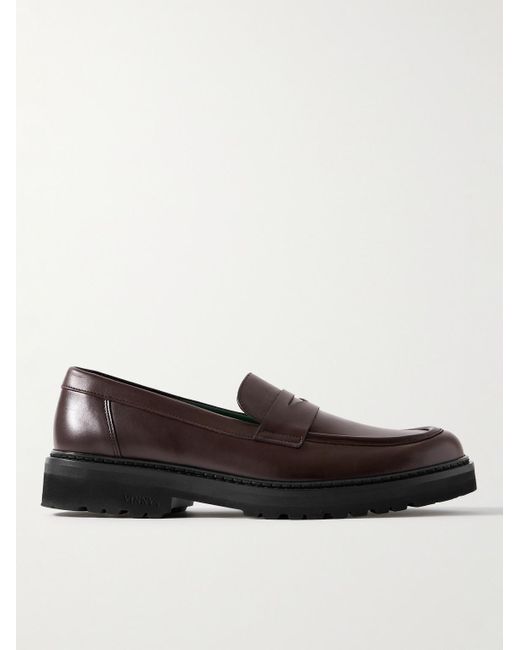 VINNY'S Black Richee Leather Penny Loafers for men