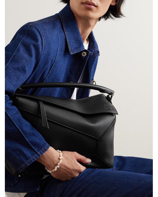 Loewe Black Puzzle Edge Large Logo-debossed Full-grain Leather Messenger Bag for men