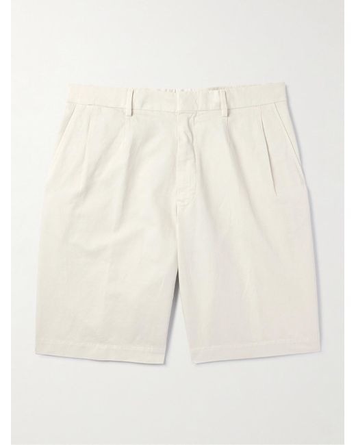 Zegna Natural Straight-leg Pleated Cotton And Linen-blend Twill Shorts for men