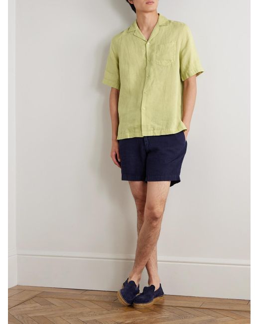 Frescobol Carioca Yellow Angelo Camp-collar Linen Shirt for men
