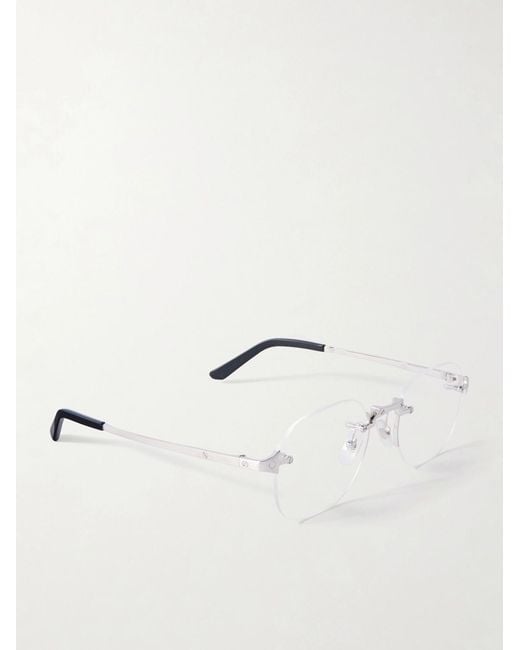 Cartier Metallic Santos De Cartier Rimless D-Frame-Tone Optical Glasses for men