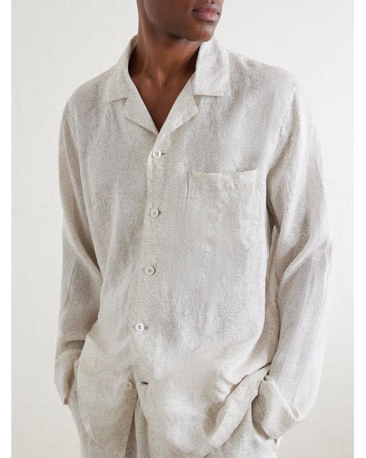 Derek Rose Natural Milan 31 Printed Linen Pyjama Set for men
