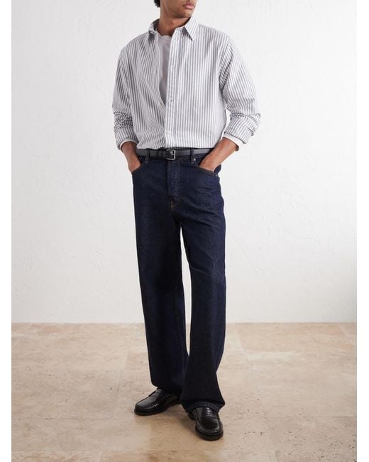 NN07 Gray Colby 5910 Button-Down Collar Striped Organic-Cotton Oxford Shirt for men