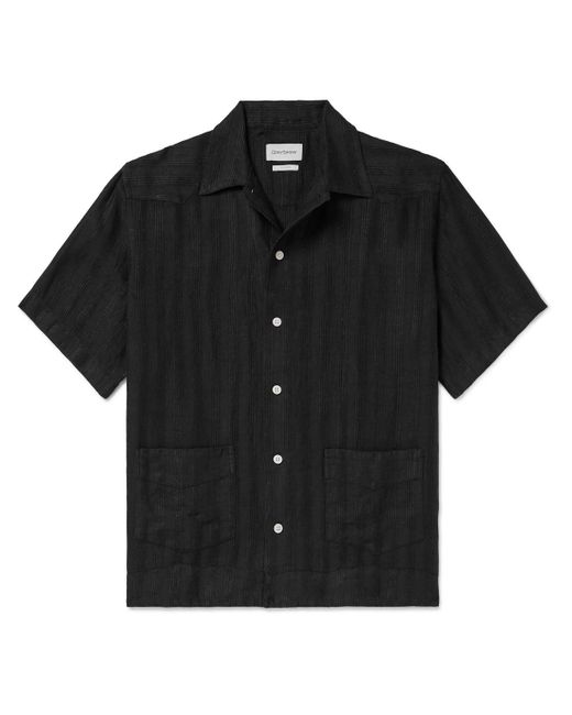 Oliver Spencer Black Camp-collar Embroidered Linen Shirt for men