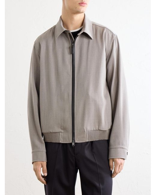 Brioni Natural Leather-Trimmed Wool-Twill Blouson Jacket for men
