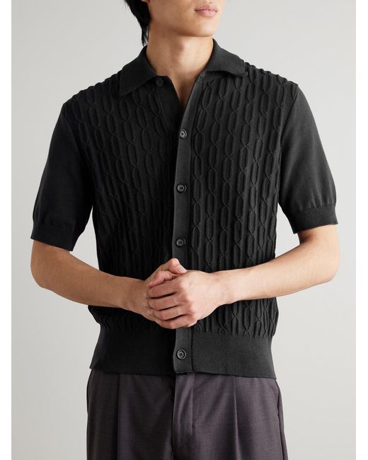 Oliver Spencer Black Rossell Cable-Knit Organic Cotton Shirt for men